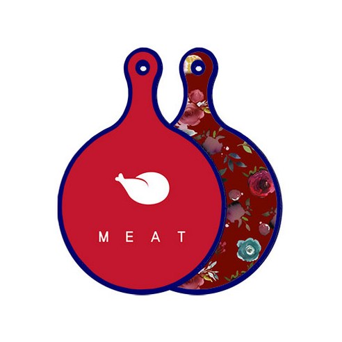 로엠디자인 블루에디션 양면 원형 서빙 도마 미트레드, 자주색플라워아트웍, 1개