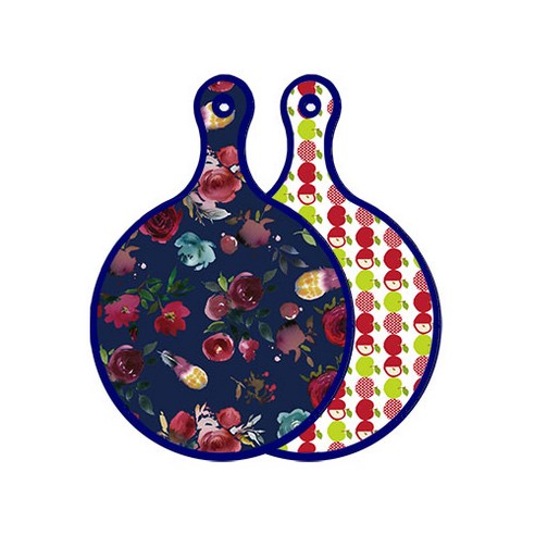 로엠디자인 블루에디션 양면 원형 서빙보드 도마 블루톤플라워, 애플화이트보드, 1개