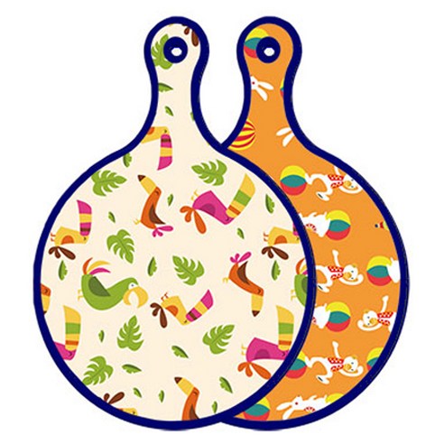 로엠디자인 블루에디션 양면 원형 서빙 도마 구관조담황색, 토끼2, 1개