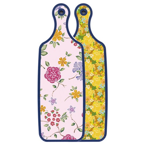 로엠디자인 블루에디션 양면 서빙 도마 노란장미넝쿨, 로맨틱레드floral연분홍색, 1개