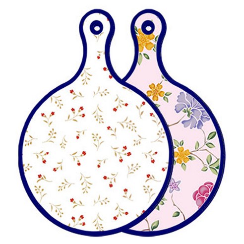 로엠디자인 블루에디션 양면 원형 서빙 도마 장단색꽃고비, 로맨틱레드floral연분홍색, 1개