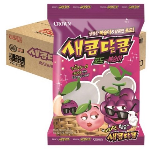 크라운 새콤달콤 포도복숭아, 200g, 20개입