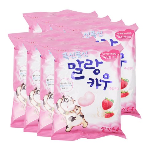 롯데제과 폭신폭신 말랑카우 딸기우유 츄잉캔디, 158g, 8개