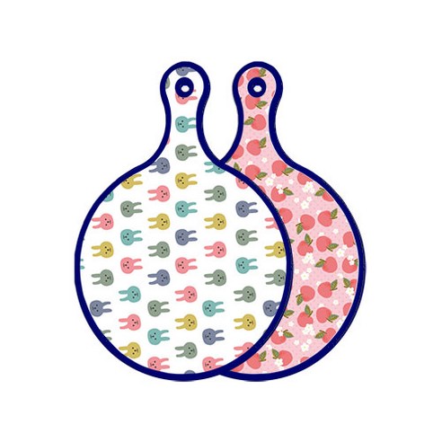 로엠디자인 블루에디션 양면 디자인 원형 서빙도마 토끼, 핑크복숭아, 1개