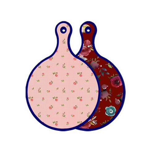 로엠디자인 블루에디션 양면 디자인 원형 서빙도마 핑크플라워체크, 자주색플라워아트웍, 1개