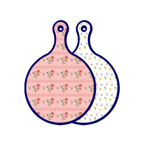 로엠디자인 블루에디션 양면 원형 서빙도마 보드 핑크로즈, 우산, 1개