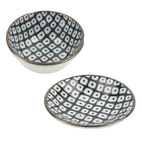 디어리빙 그레이젠 볼 & 접시 혼합 2p 세트, 1세트, 사각도트 볼 9.5cm + 사각도트 접시 10cm
