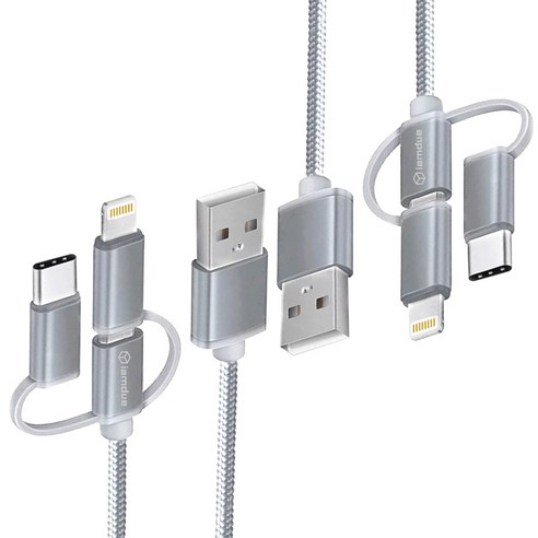 아이엠듀 멀티 3 in 1 고속충전 케이블 100cm, 그레이, 2개입