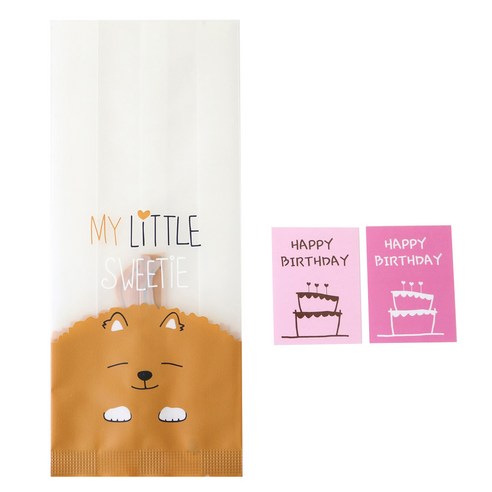 황씨네도시락 멍이M 포장봉투 100p + 케이크 생일 스티커 핑크 100p, 1세트