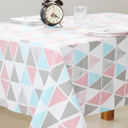 DM 알럽홈 린넨 패턴 테이블 보, 핑크삼각, 140 x 140 cm