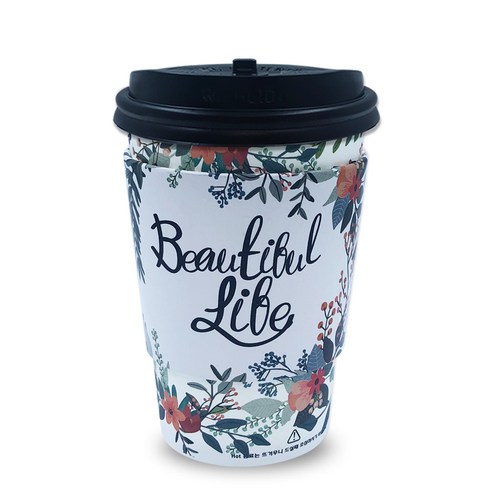 투고팩 플라워 에어 컵홀더 100p + 종이컵 380ml (13온스) 100p + 개폐형뚜껑 100p, 100개입, 1세트