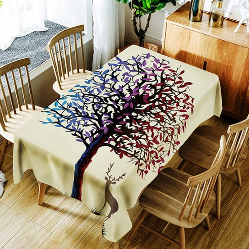 스윗리빙 폴리에스터 방수 테이블보, 컬러풀트리, 150 x 210 cm