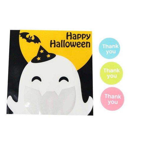 황씨네도시락 할로윈 달밤유령 쿠키봉투 50p + 원형땡큐 스티커 50p, 1세트