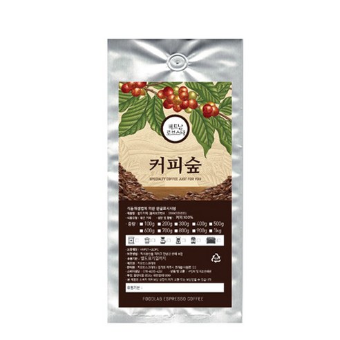 커피숲 베트남 로브스타 원두 커피, 홀빈(분쇄안함), 1000g, 1개