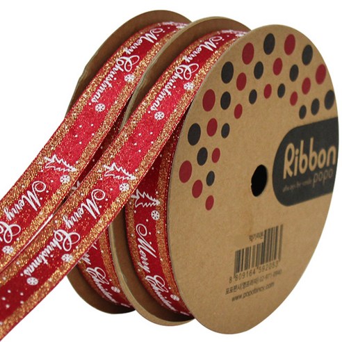 포포팬시 영프라자 리본 메타릭 츄리로고 15mm 2p, 레드, 13.7m