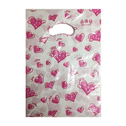 팩스타 펀칭 비닐 포장봉투 가로 25cm x 세로 35cm PE25, 핑크하트, 50개입