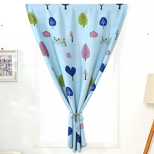 DM 알럽홈 심플 모던 벨크로 커튼, 나무블루