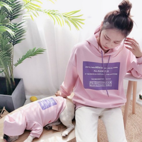 지와이에이펫 S&H 기모 프린팅 후드 반려견 견주 커플옷, 라이트 핑크, 엘로 3XL