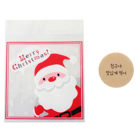 황씨네도시락 해피산타 쿠키봉투 100p + 크라원형 스티커 친구야 맛있게 먹어 100p, 1세트