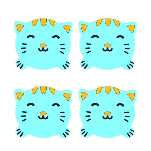 DM 알럽홈 동물캐릭터 실리콘 코스터 4p, 고양이