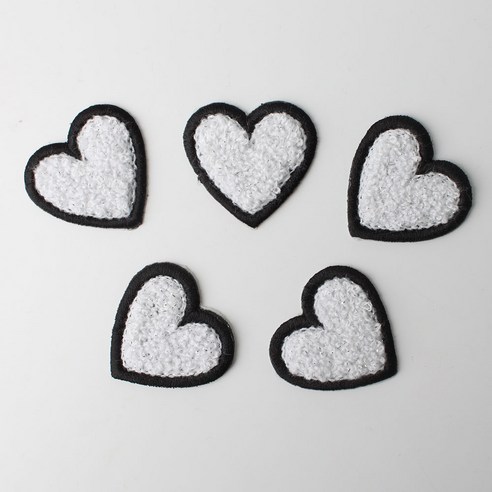 패션포인트 미니 자수 와펜 40 x 38 mm, 보슬이하트 화이트실버, 5개