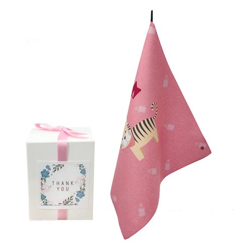 삼육오데이 DIY 돌답례품 수건 10p + 박스 10p + 리본 핑크 12p + 땡큐스티커 12p, 뽀작호랑이, 1세트