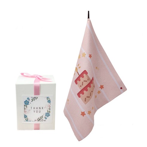 삼육오데이 DIY 돌답례품 수건 10p + 박스 10p + 리본 핑크 12p + 땡큐스티커 12p, 핑크케익, 1세트