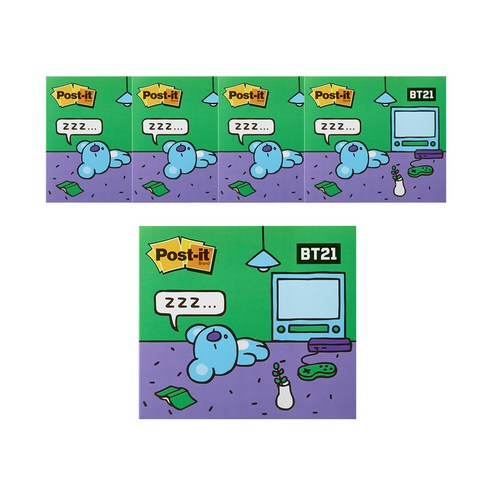 포스트잇 강한점착용 커버노트 BT21, KOYA, 5개입