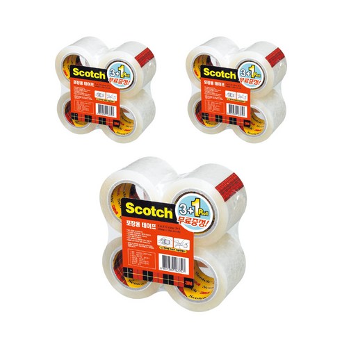 스카치 포장용 테이프 리필 132R 48mm x 20m 4p, 투명, 3개입