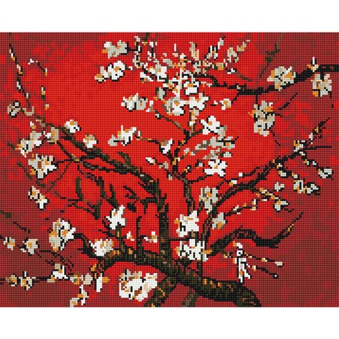 아트조이 DIY 보석 십자수 캔버스형 50 x 40 cm, 붉은 아몬드나무, 1세트