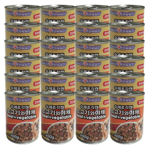 헬로도기 수제조각 주식 캔 400g, 소고기와 야채, 24개입