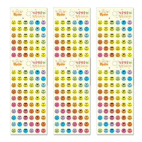 쁘띠팬시 싱글벙글 칭찬스티커 DA5237, 혼합 색상, 6개