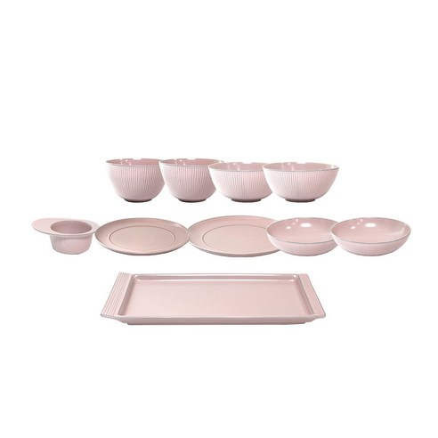 피블루 로스라겐 2인 홈 식기세트, 로즈핑크, 밥공기 2p + 국공기 2p + 라메킨 + 원형접시 19cm + 23cm + 직사각접시 + 중찬기 2p, 1세트