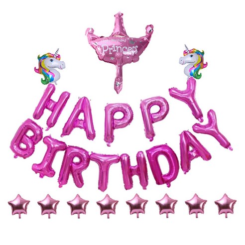 미니띠네 유니콘 왕관 알루미늄 생일 가랜드 세트, 핑크, 1세트