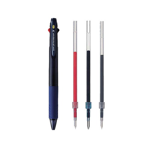 제트스트림 3색 볼펜 0.38mm + 리필심 흑 + 청 + 적, 네이비, 1세트