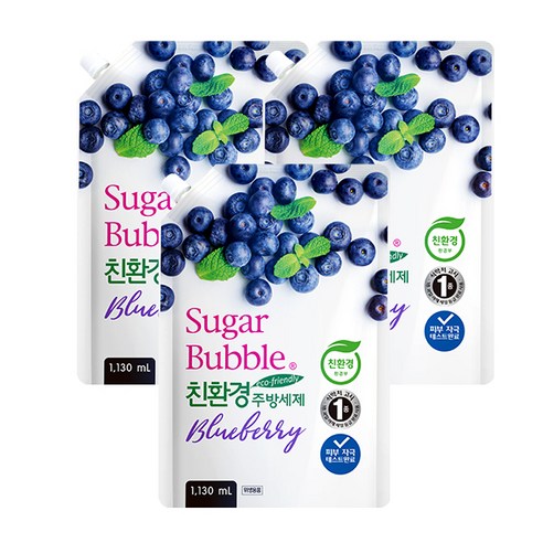 슈가버블 천연성분 블루베리 주방세제 리필, 1130ml, 3개