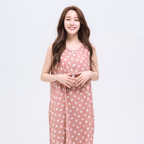 속옷미인 여성용 와플레이온 나시 원피스 파자마
