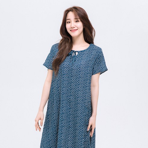 속옷미인 여성용 와플레이온 반팔 원피스 파자마