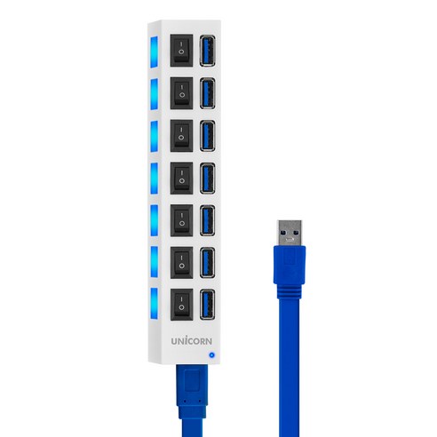 유니콘 USB3.0 7포트 허브 각포트 전원버튼 XH-Q5, 블랙, 기본제품구매