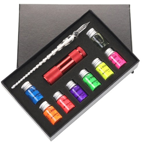 멜팅홈 형광잉크 크리스탈 유리 만년필 세트, 0.5mm, 화이트