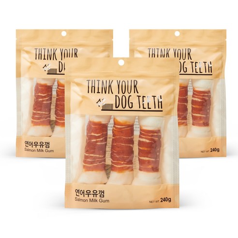 강아지 Think your dog teeth 대형 240g 3p, 연어우유껌, 3개