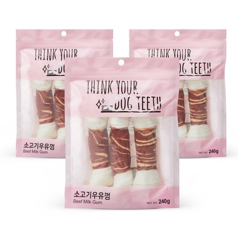 띵크유어도그티 딩고 우유껌 대형 3p, 소고기우유껌, 240g, 3개