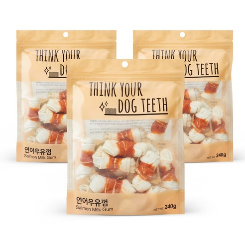 더주스 Think your dog teeth 딩고 소가죽 강아지 껌 소 15p, 연어우유껌, 240g, 3개
