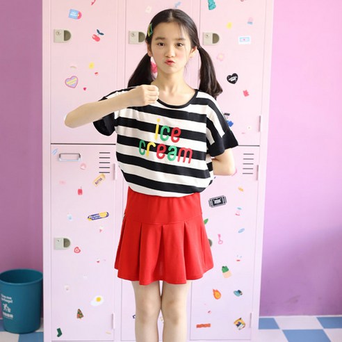 또래친구 아동용 아이스크림 티셔츠, 블랙