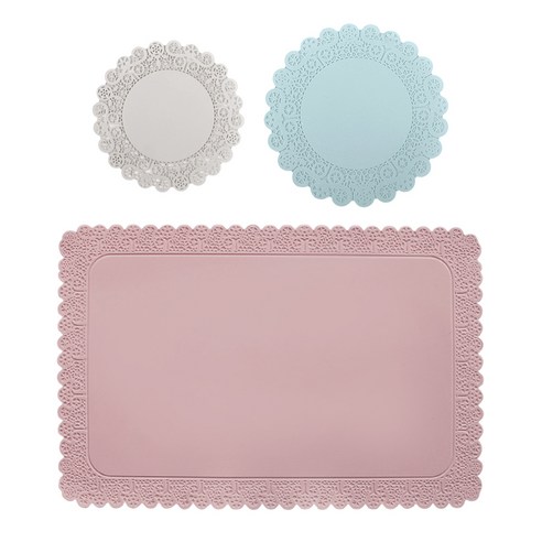에이드엘 도일리 실리콘 테이블웨어 1인세트 3p, mix인디핑크, 테이블매트(가로 428mm x 세로 282mm), 컵받침(9cm, 11cm)