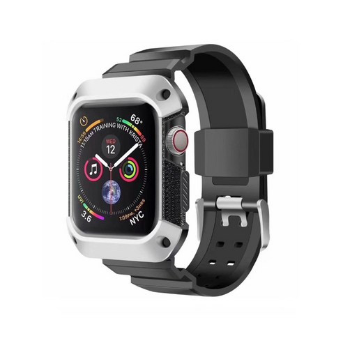 우수스 애플워치3/4/5/6/SE 스포츠 투컬러 안티드롭 아머키트 밴드 (38/40mm 호환 가능), 실버블랙, 1개