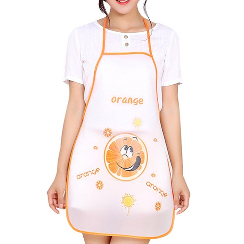 마켓피오 주방 일회용 PVC 방수 캐릭터 앞치마, 오렌지, 10개입