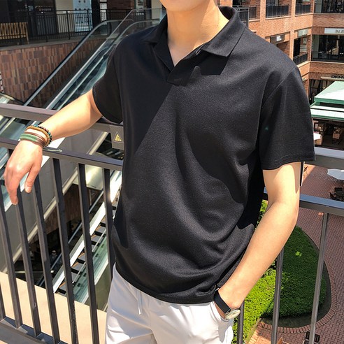 머시따 남성용 옆트임 오픈카라 분또 반팔티