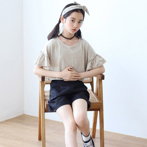 또래친구 여아용 블리날개 티셔츠, 베이지
