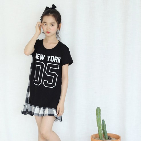 또래친구 여아용 뉴욕체크 원피스, 블랙